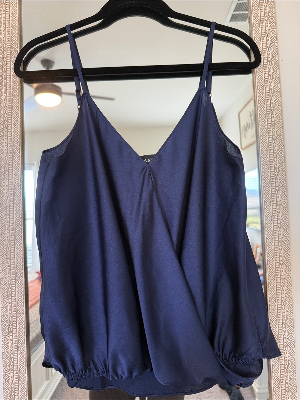 Aakaa Navy Draped V-Neck Camisole Tank